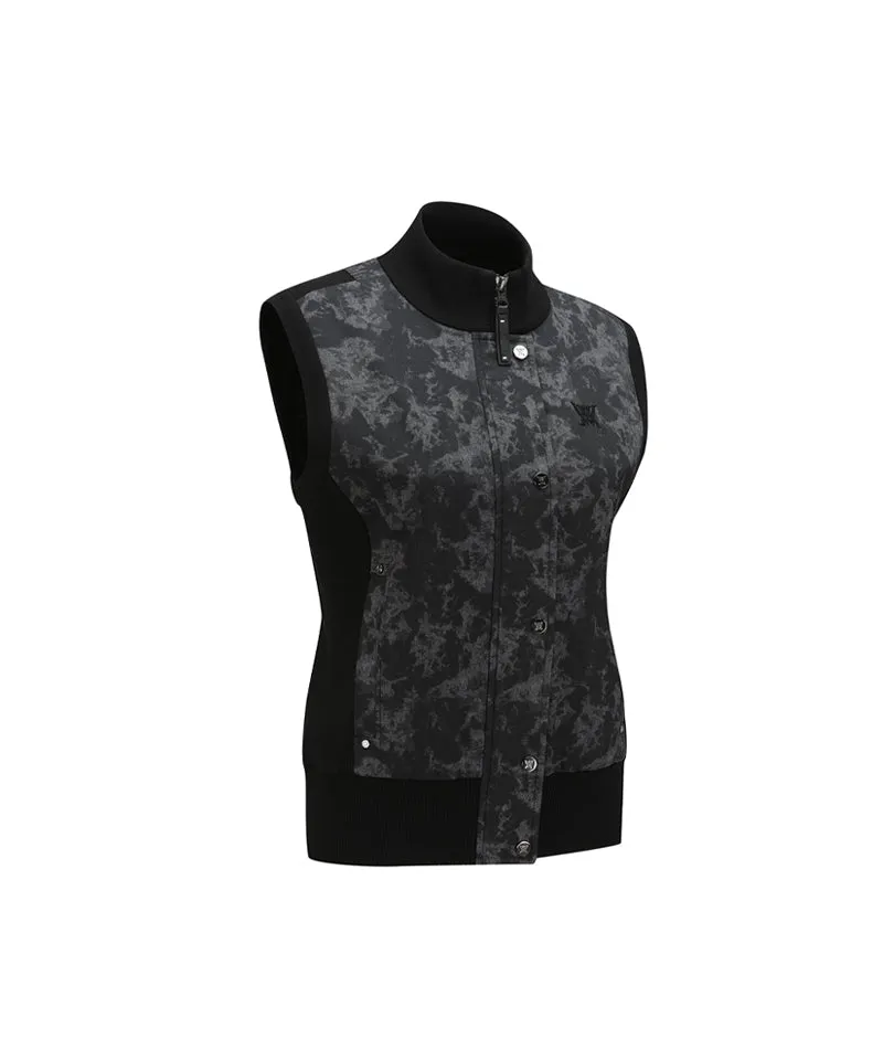 Women's SP Pattern Full Zip Knit Vest - Black