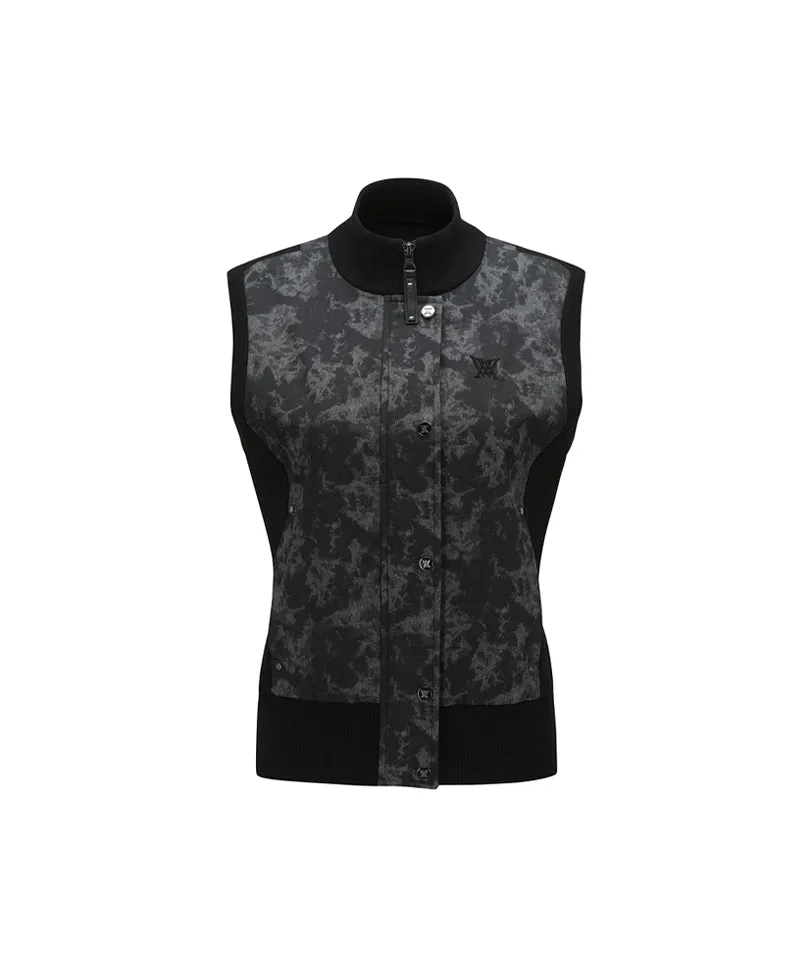 Women's SP Pattern Full Zip Knit Vest - Black