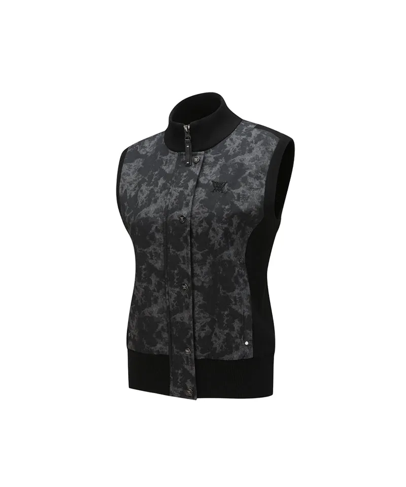 Women's SP Pattern Full Zip Knit Vest - Black