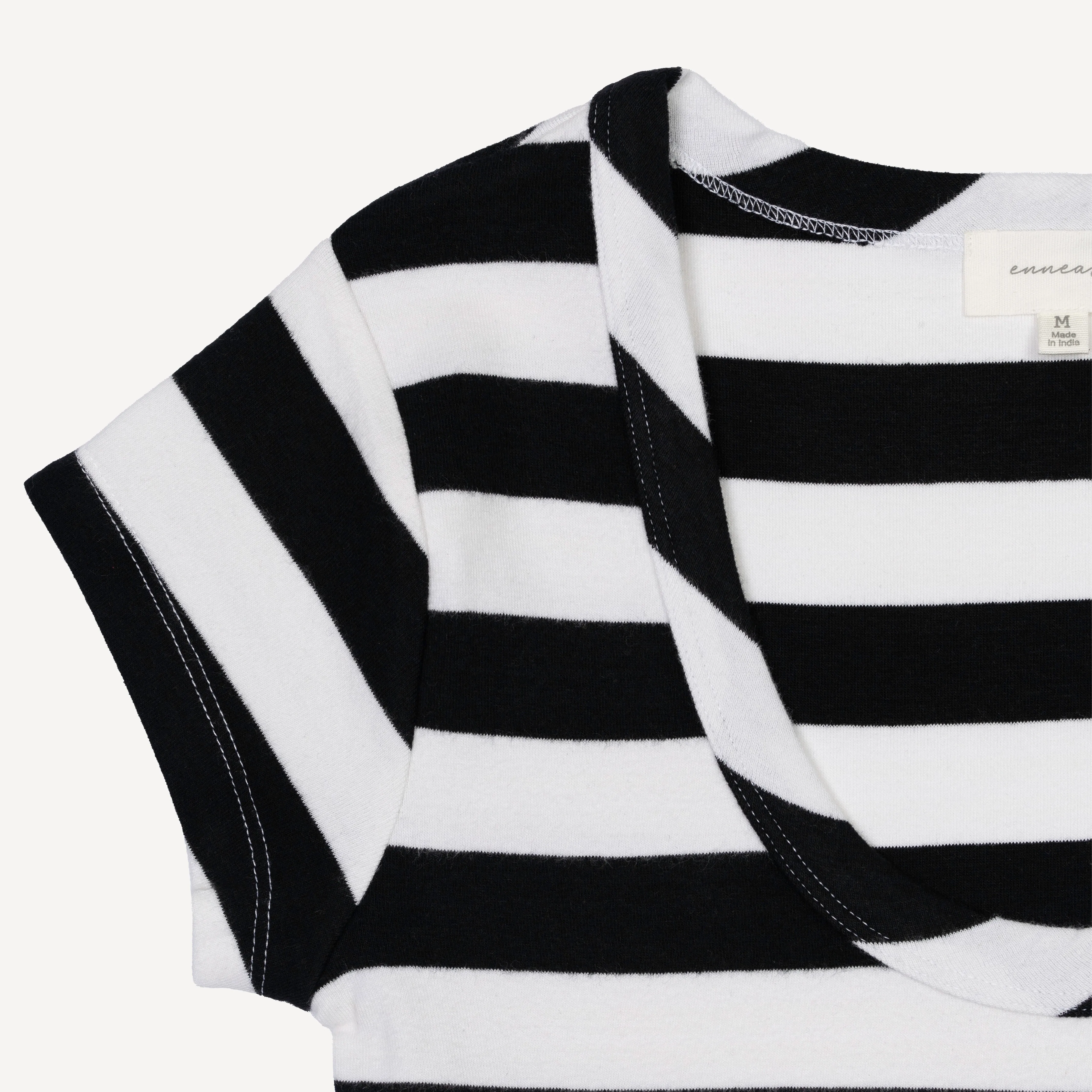 Womens Stripe Scoop Neck Cap Sleeve Tee - Black / White