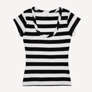 Womens Stripe Scoop Neck Cap Sleeve Tee - Black / White