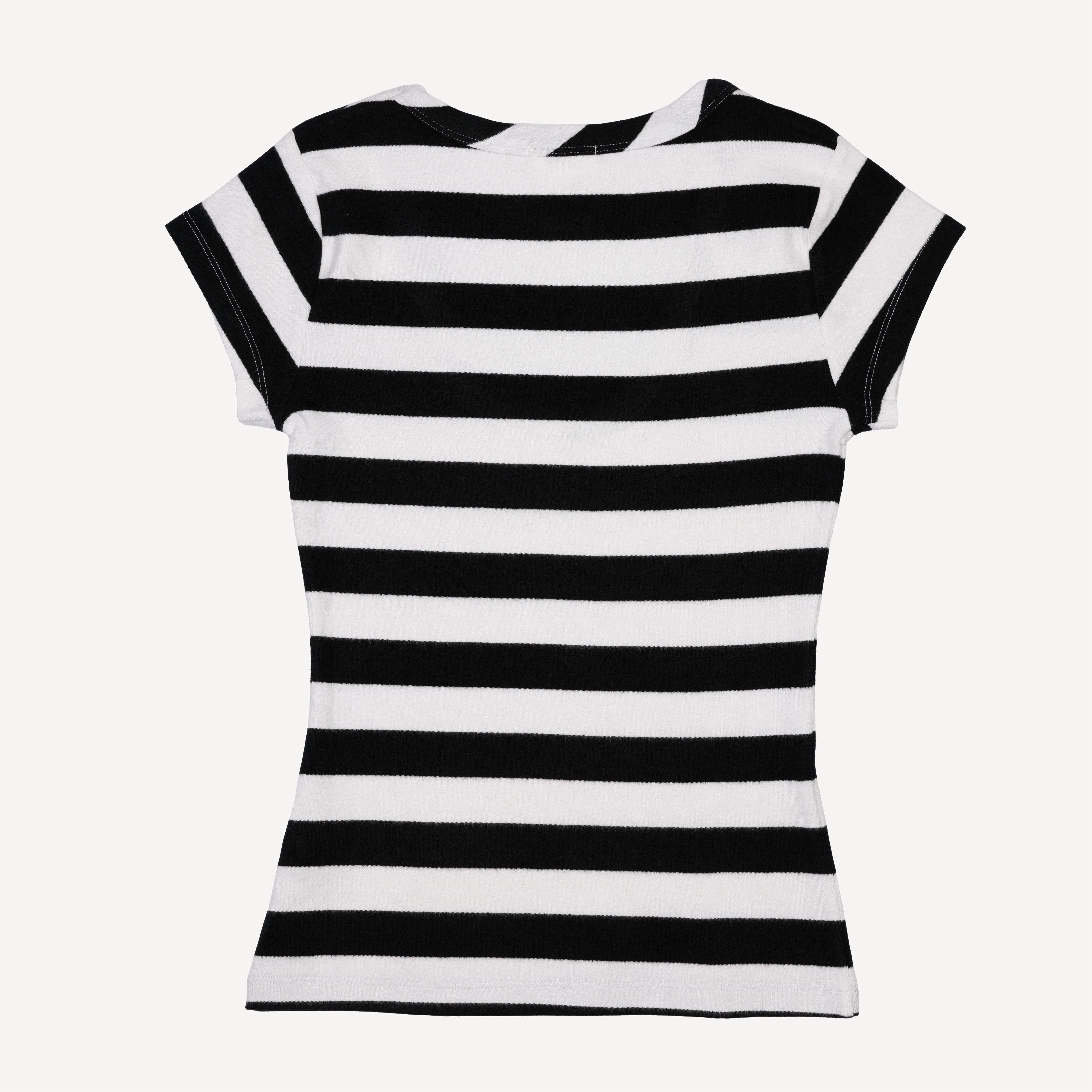 Womens Stripe Scoop Neck Cap Sleeve Tee - Black / White