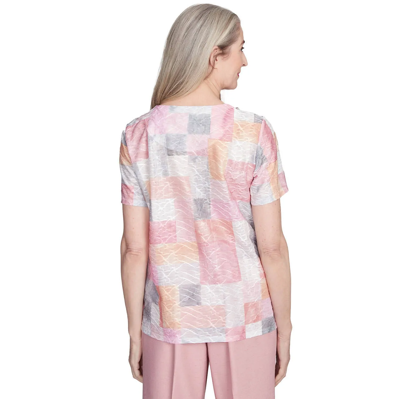 Women's Textured Colorblock Crew Neck Tee - 90453