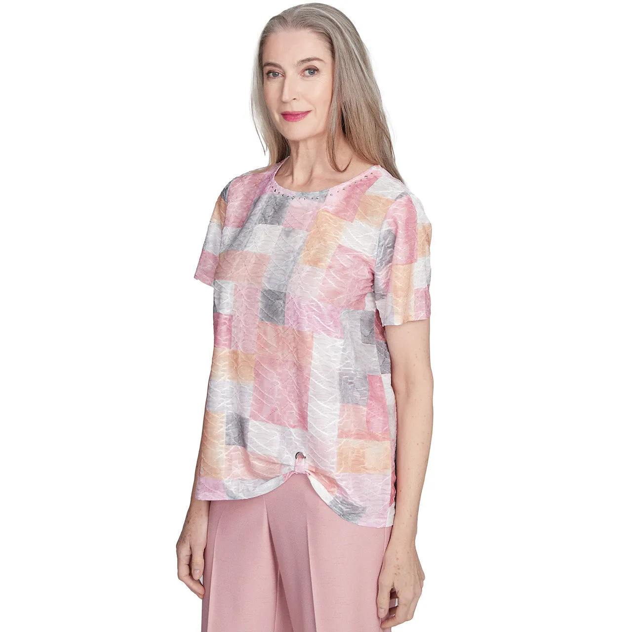Women's Textured Colorblock Crew Neck Tee - 90453