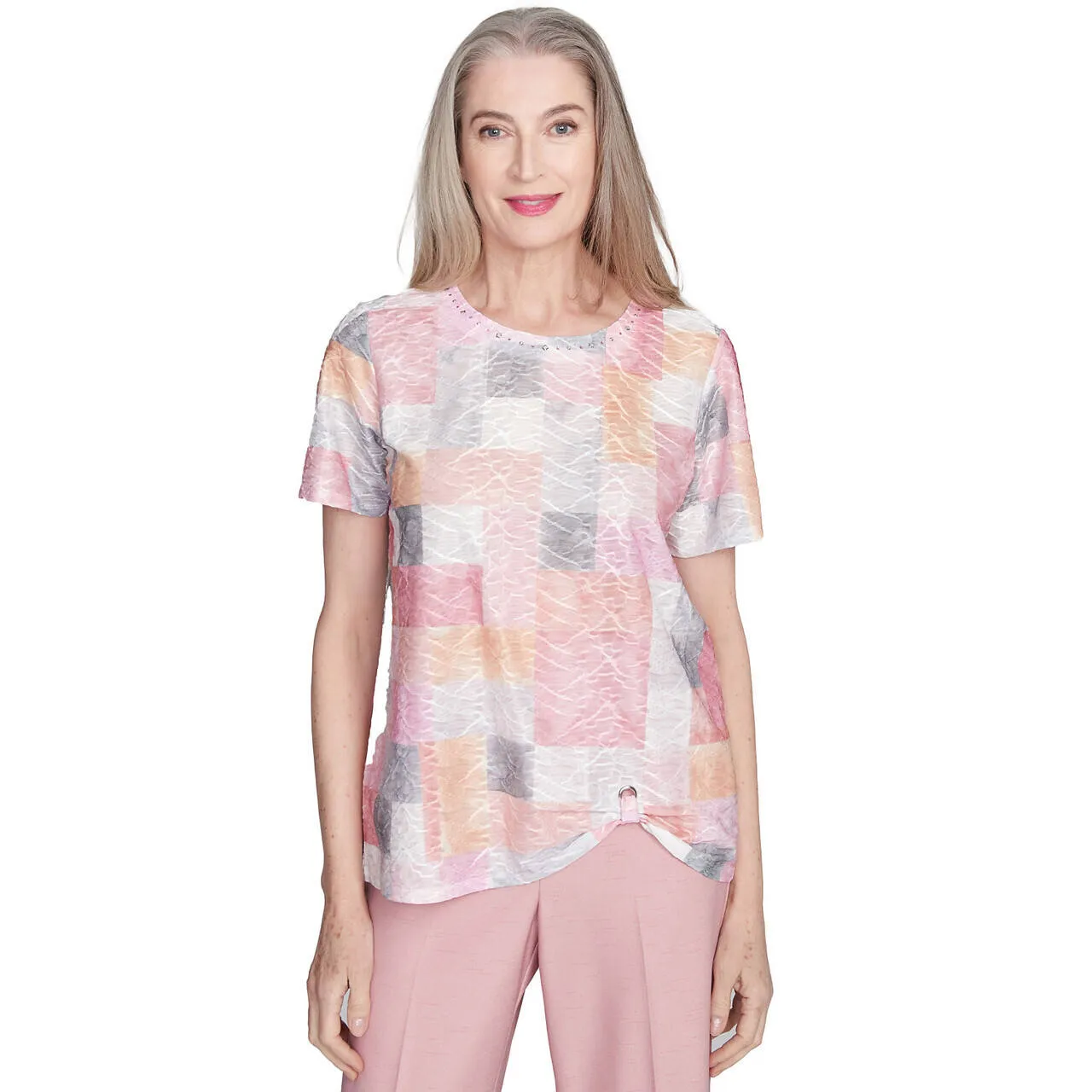 Women's Textured Colorblock Crew Neck Tee - 90453