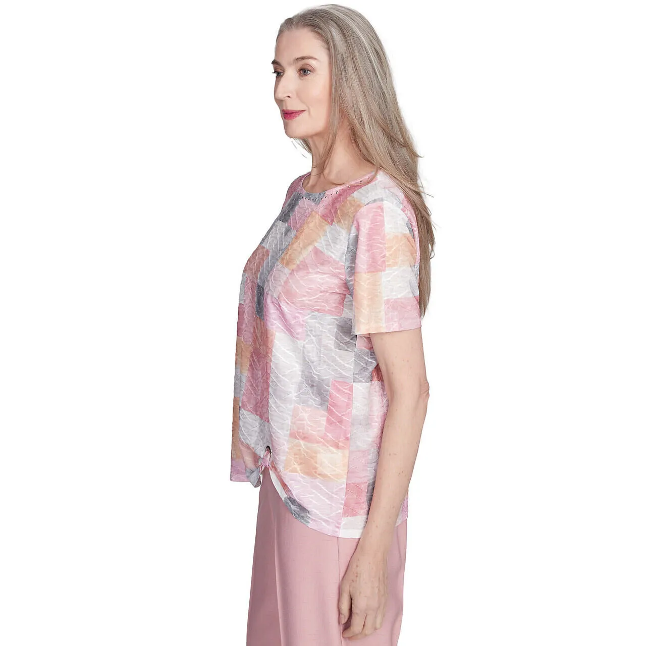 Women's Textured Colorblock Crew Neck Tee - 90453