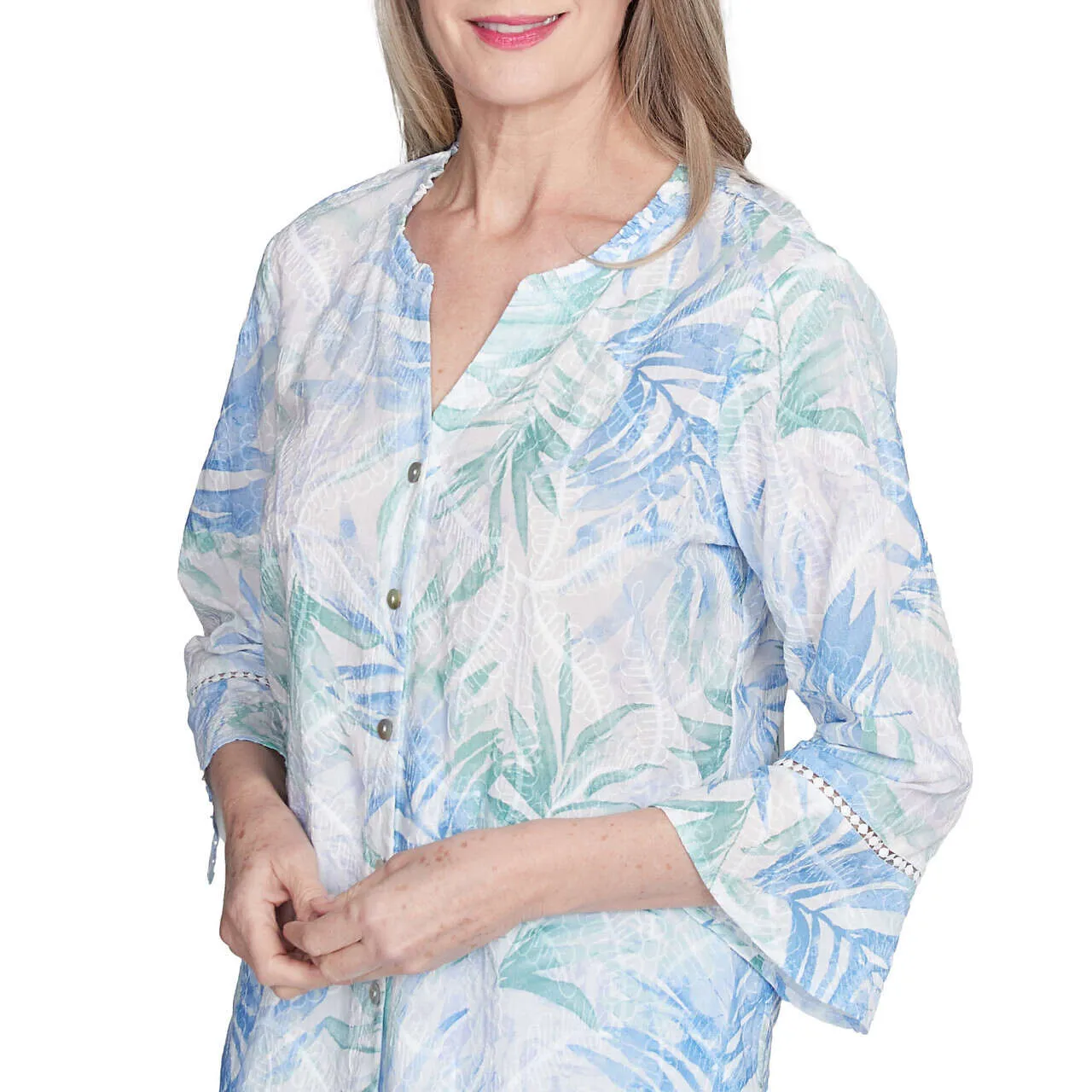 Women's Tropical Embroidered Button Front Top - 95442