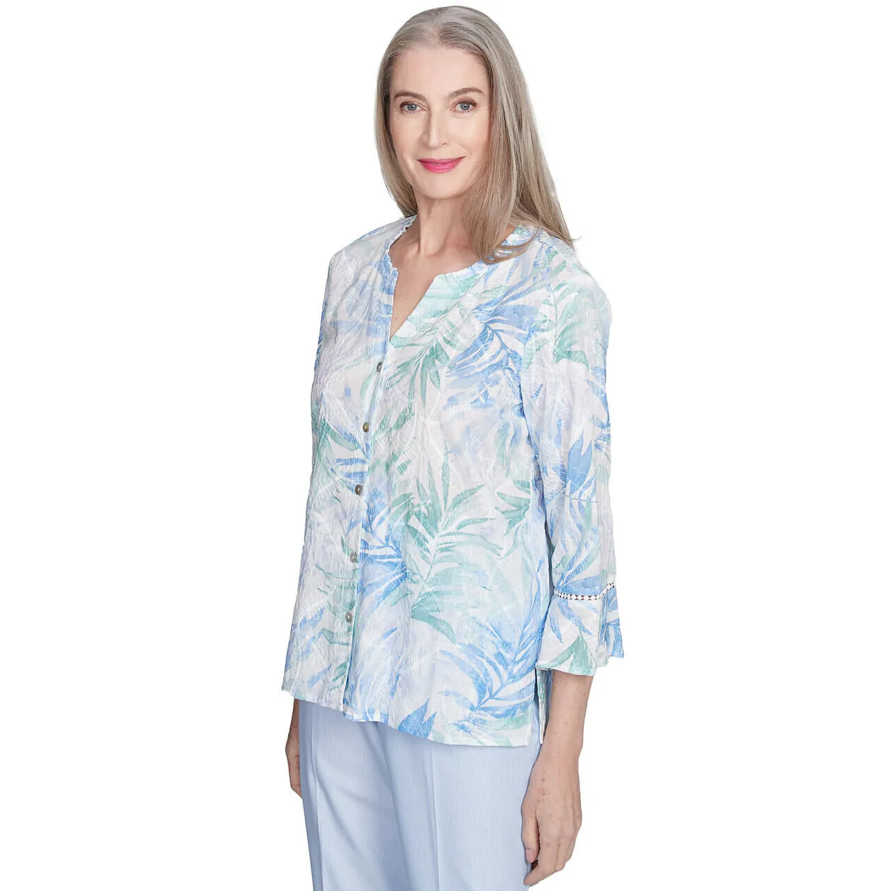 Women's Tropical Embroidered Button Front Top - 95442