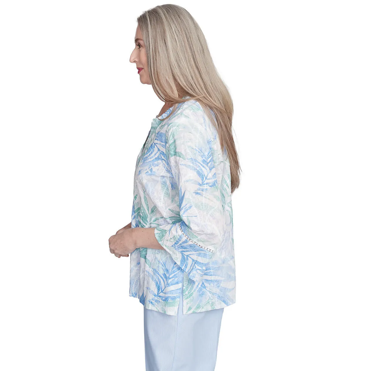 Women's Tropical Embroidered Button Front Top - 95442