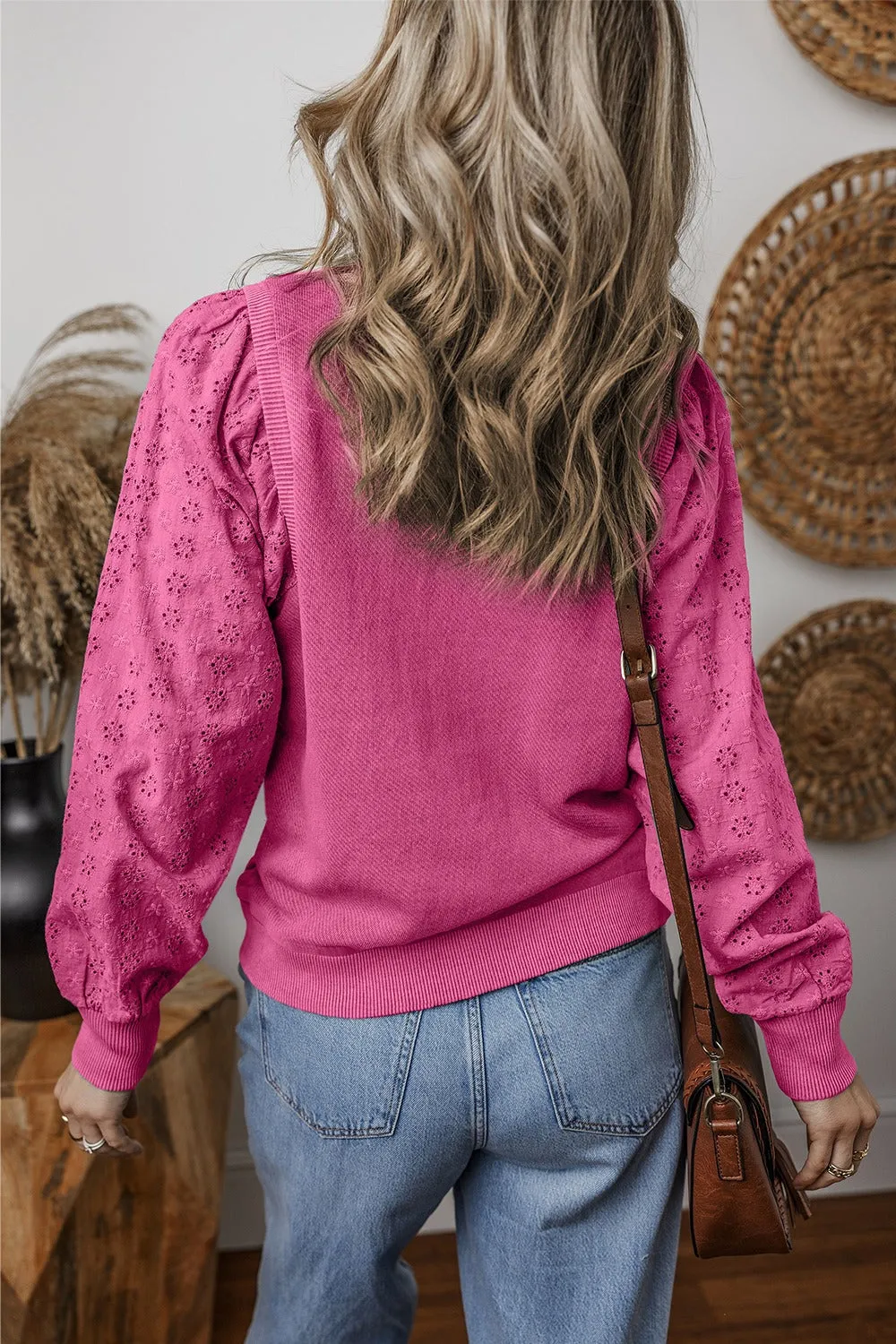 Wren Eyelet Round Neck Long Sleeve Pullover