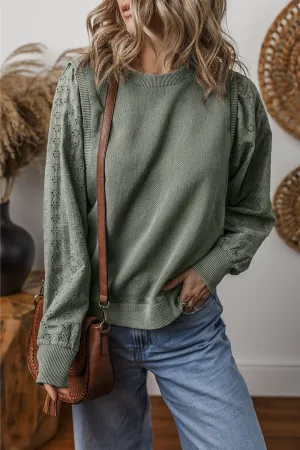 Wren Eyelet Round Neck Long Sleeve Pullover