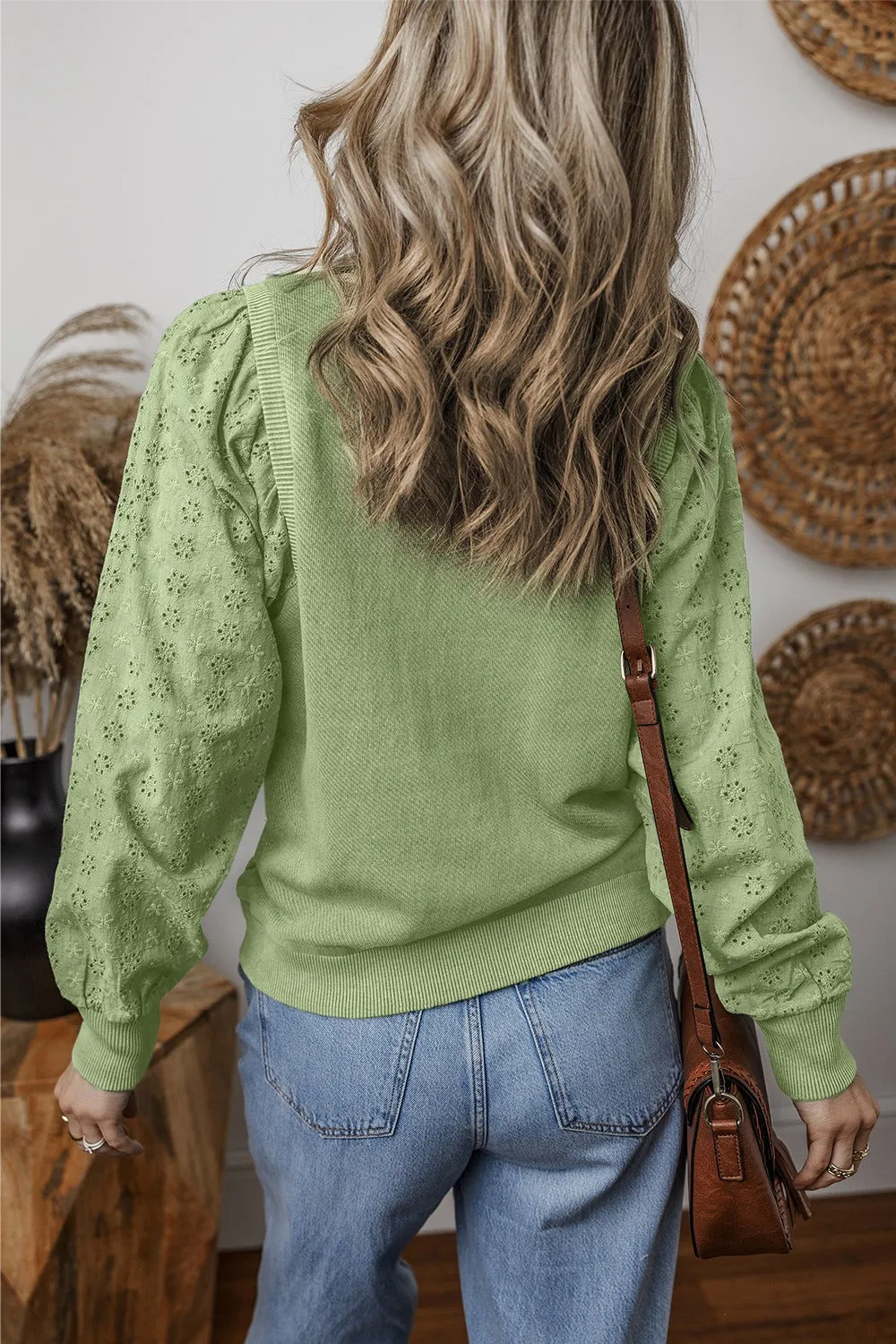 Wren Eyelet Round Neck Long Sleeve Pullover