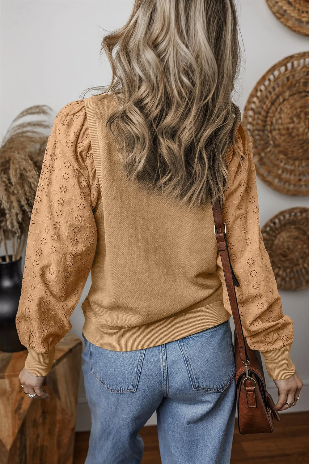 Wren Eyelet Round Neck Long Sleeve Pullover
