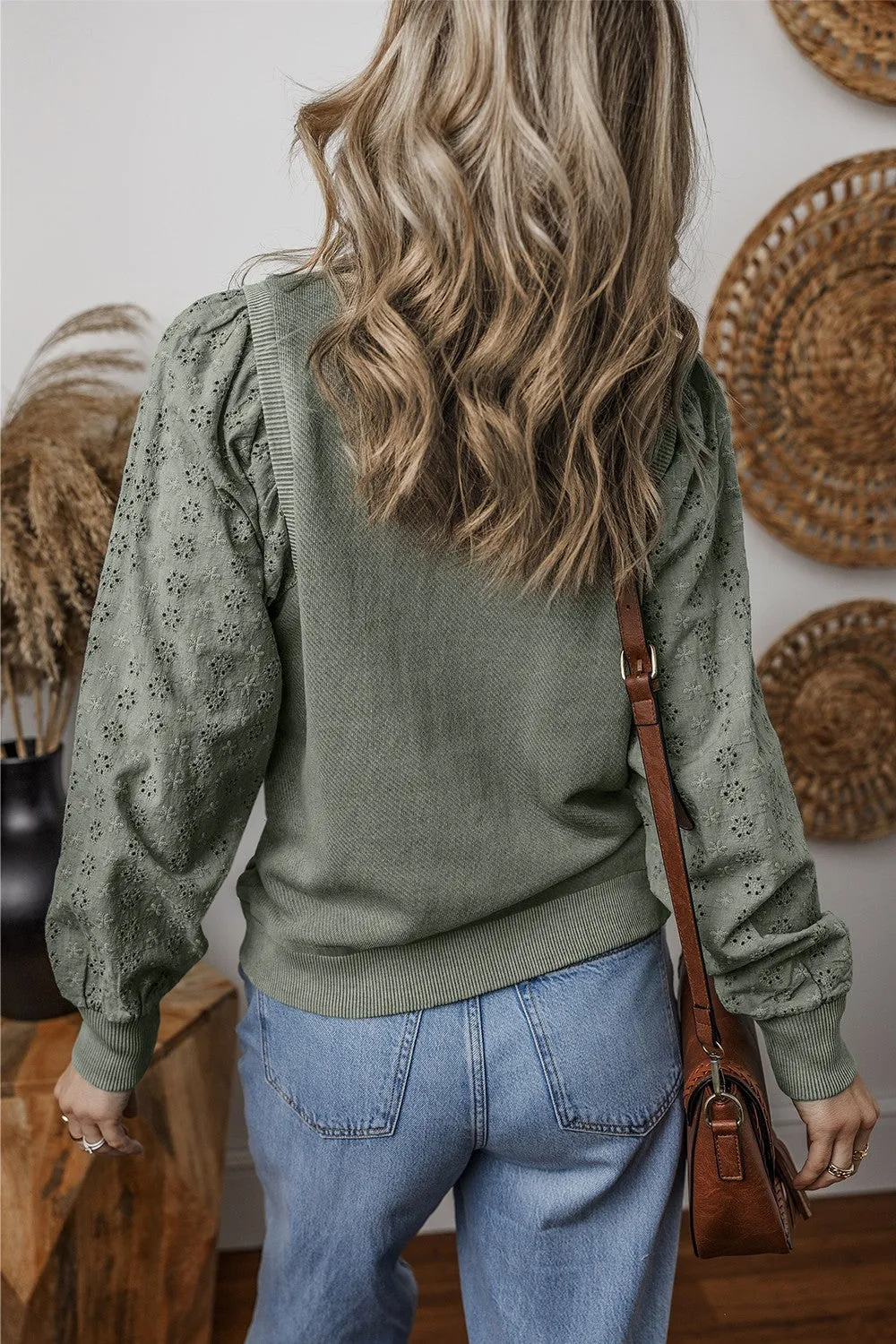 Wren Eyelet Round Neck Long Sleeve Pullover