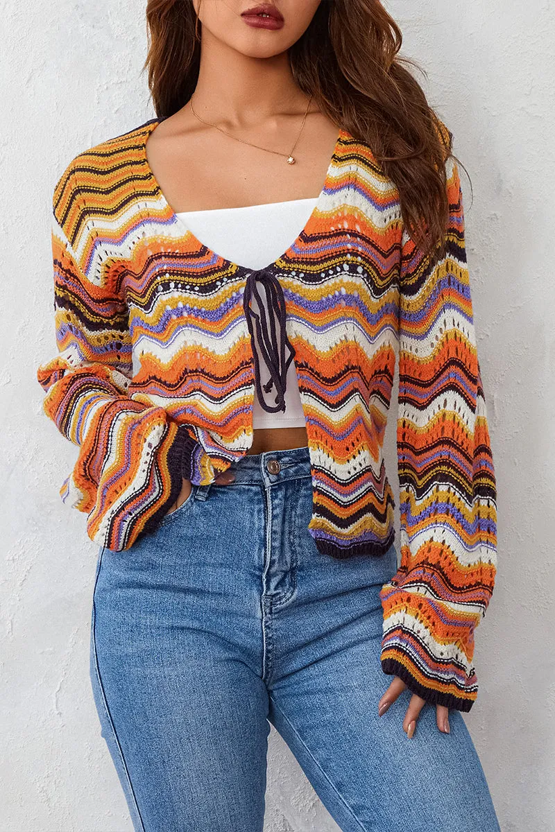 WS3223 Rainbow Stripe Crochet Shirt Top Outerwear
