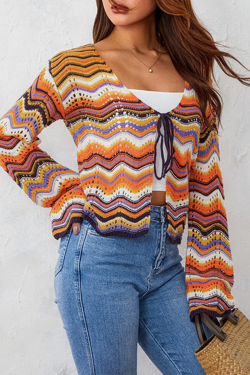 WS3223 Rainbow Stripe Crochet Shirt Top Outerwear