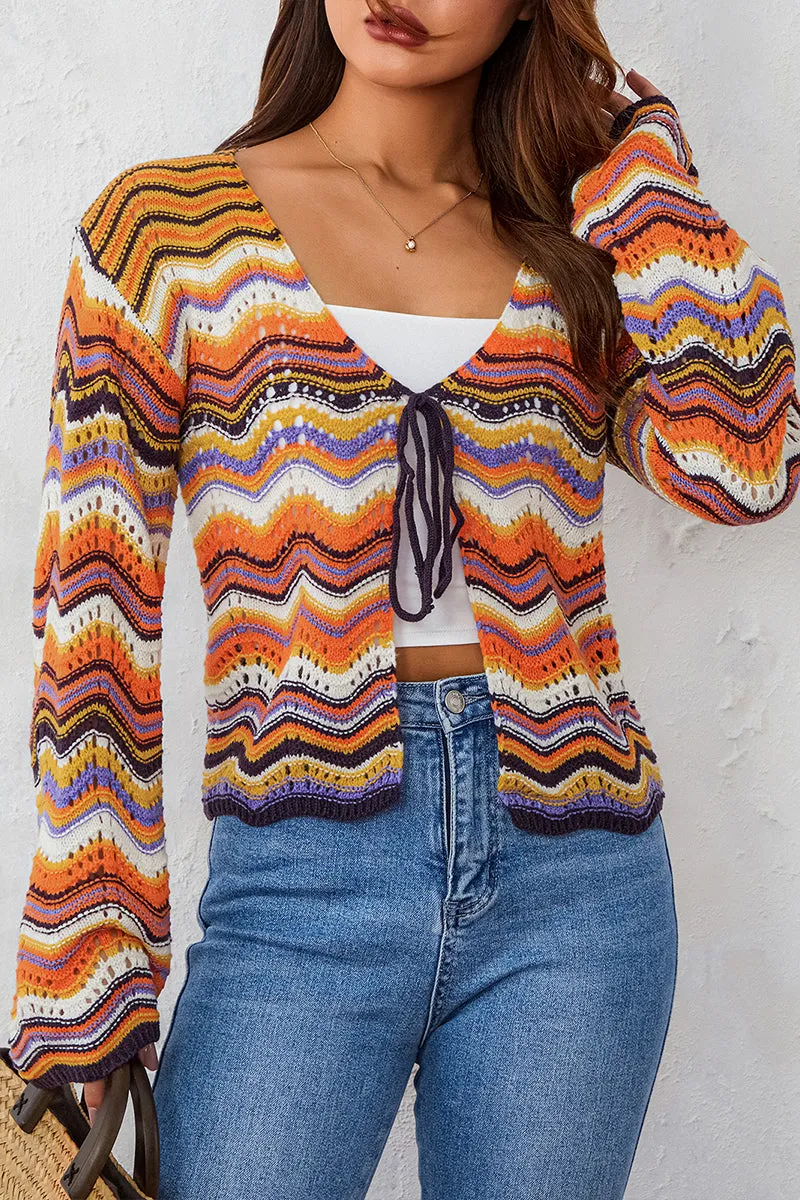 WS3223 Rainbow Stripe Crochet Shirt Top Outerwear