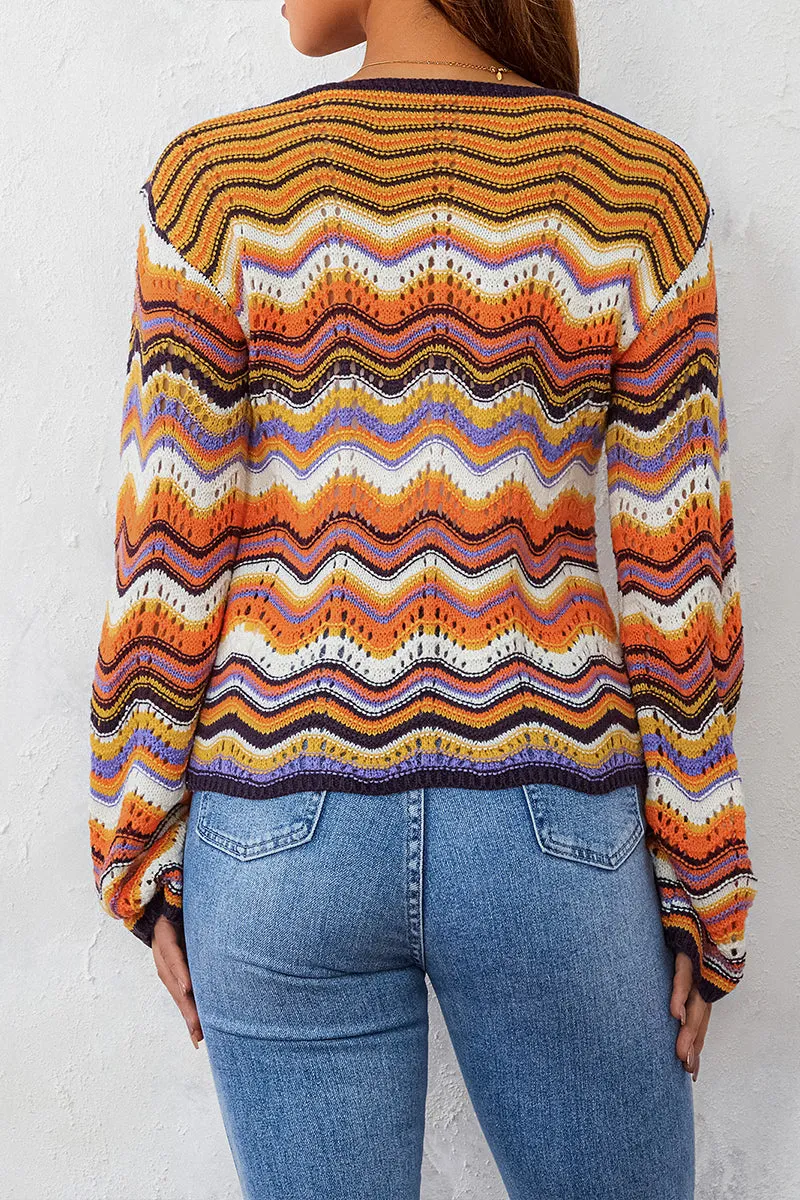 WS3223 Rainbow Stripe Crochet Shirt Top Outerwear