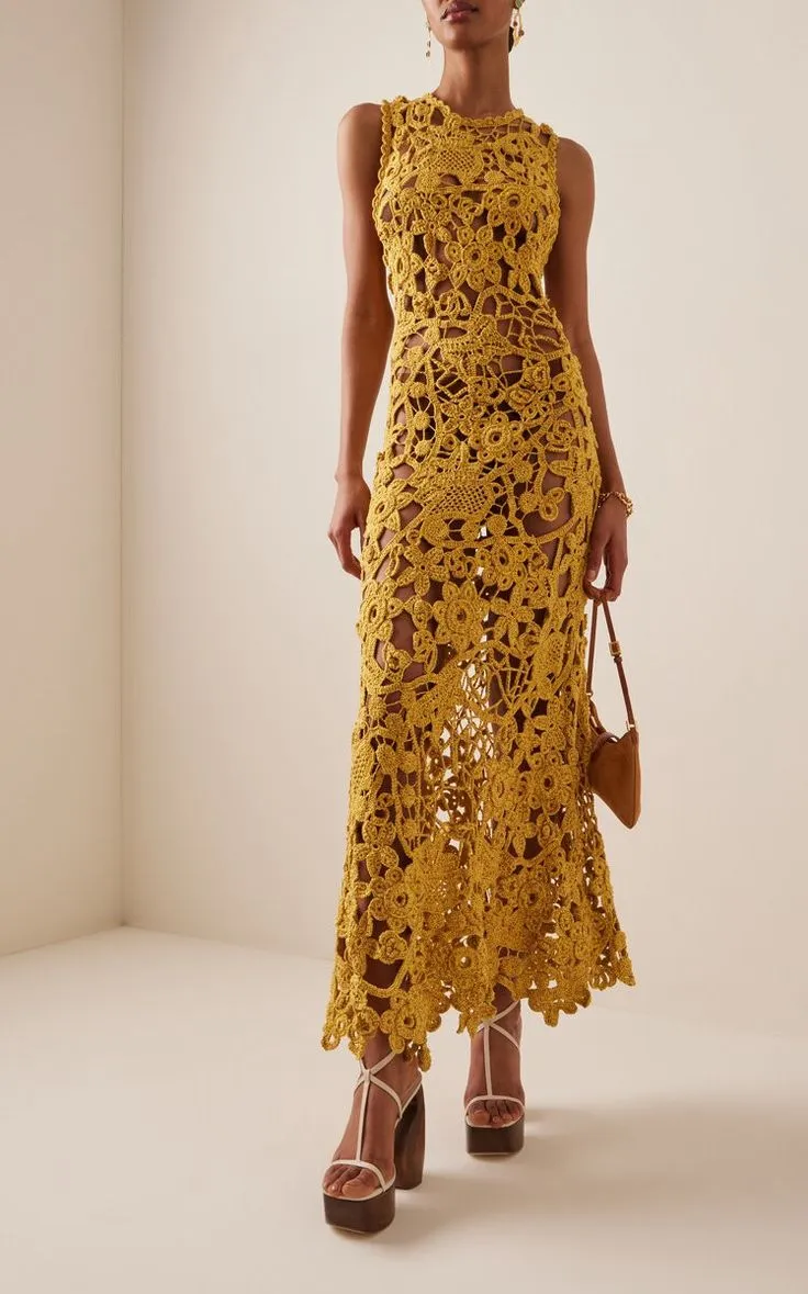 Yael Sheer Floral Openwork Crochet Sheath Dress