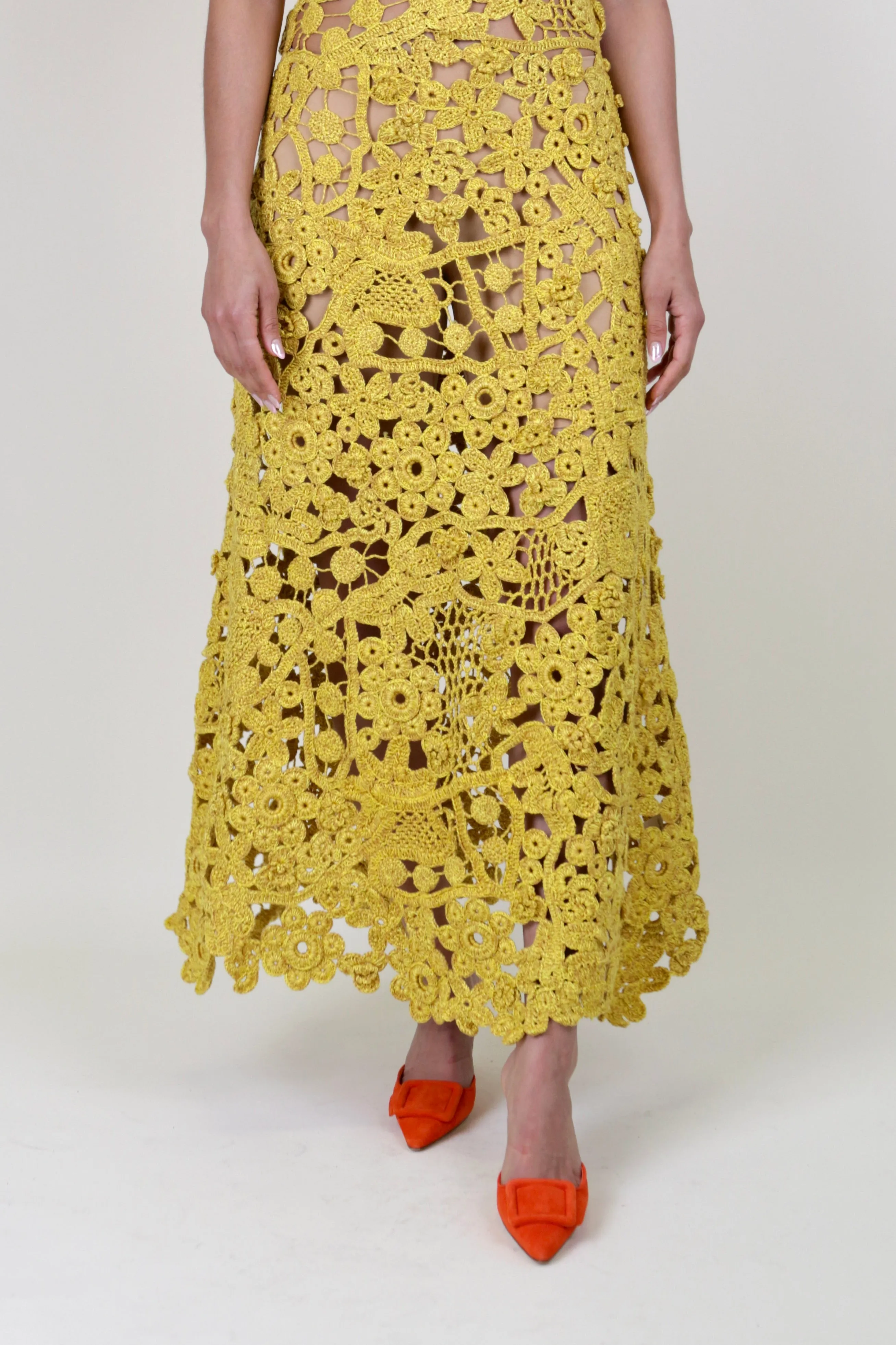 Yael Sheer Floral Openwork Crochet Sheath Dress