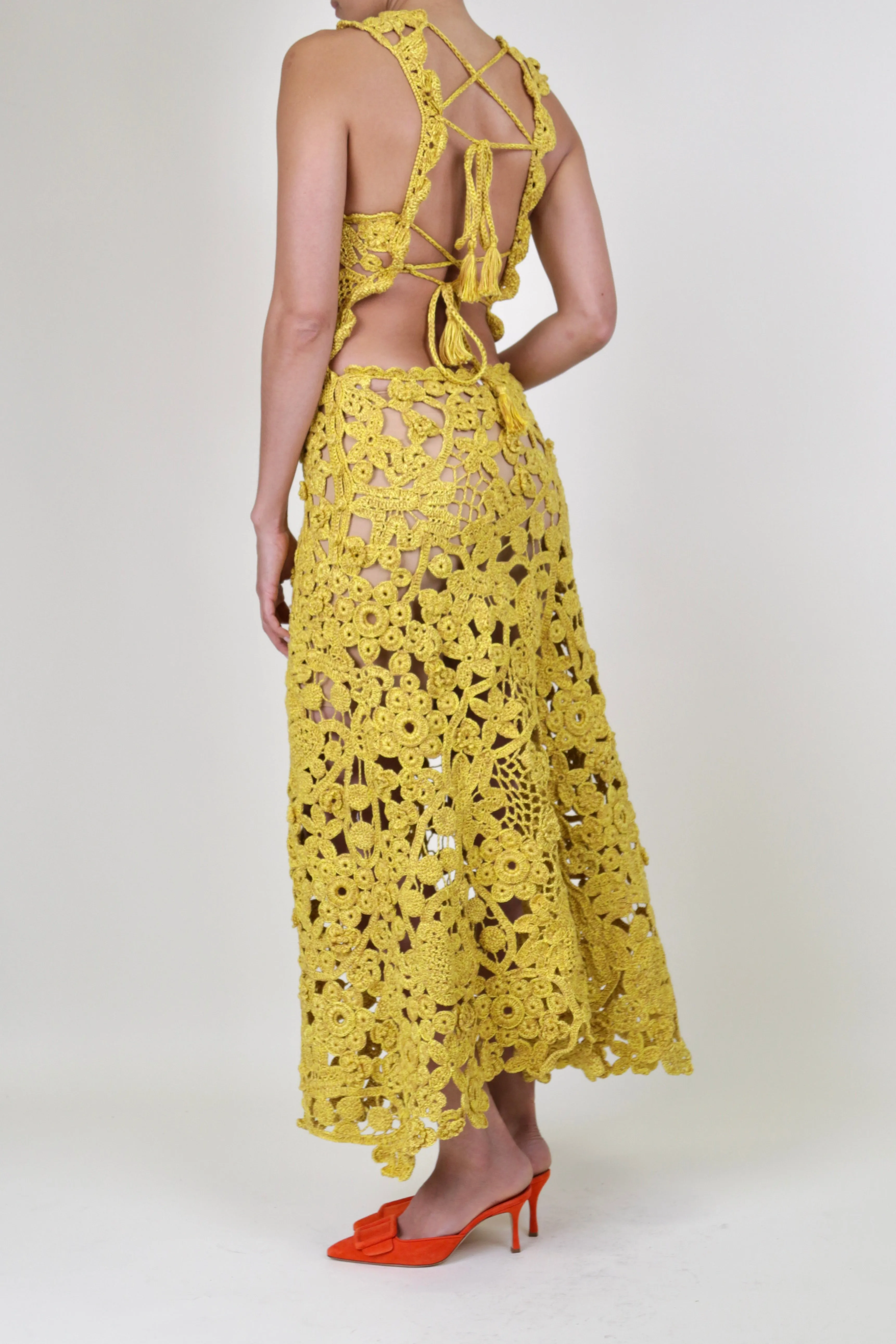 Yael Sheer Floral Openwork Crochet Sheath Dress