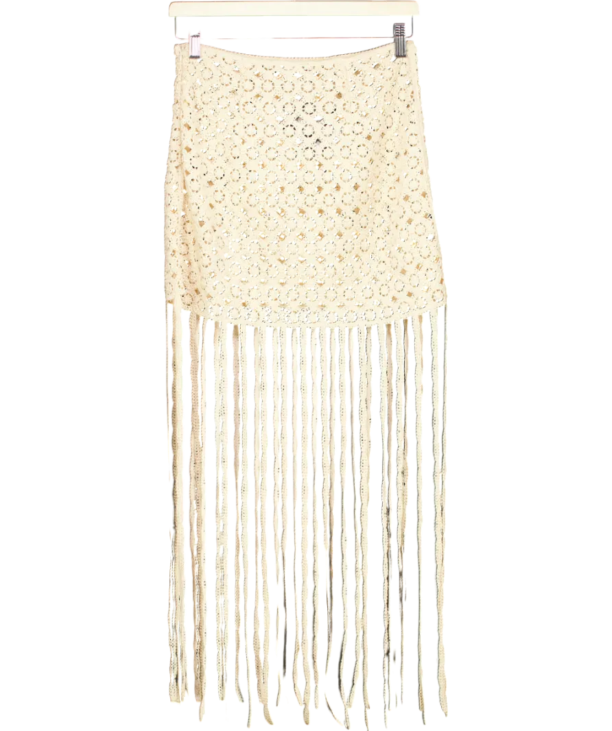 ZARA Beige Crochet Skirt With Fringe Hem UK S