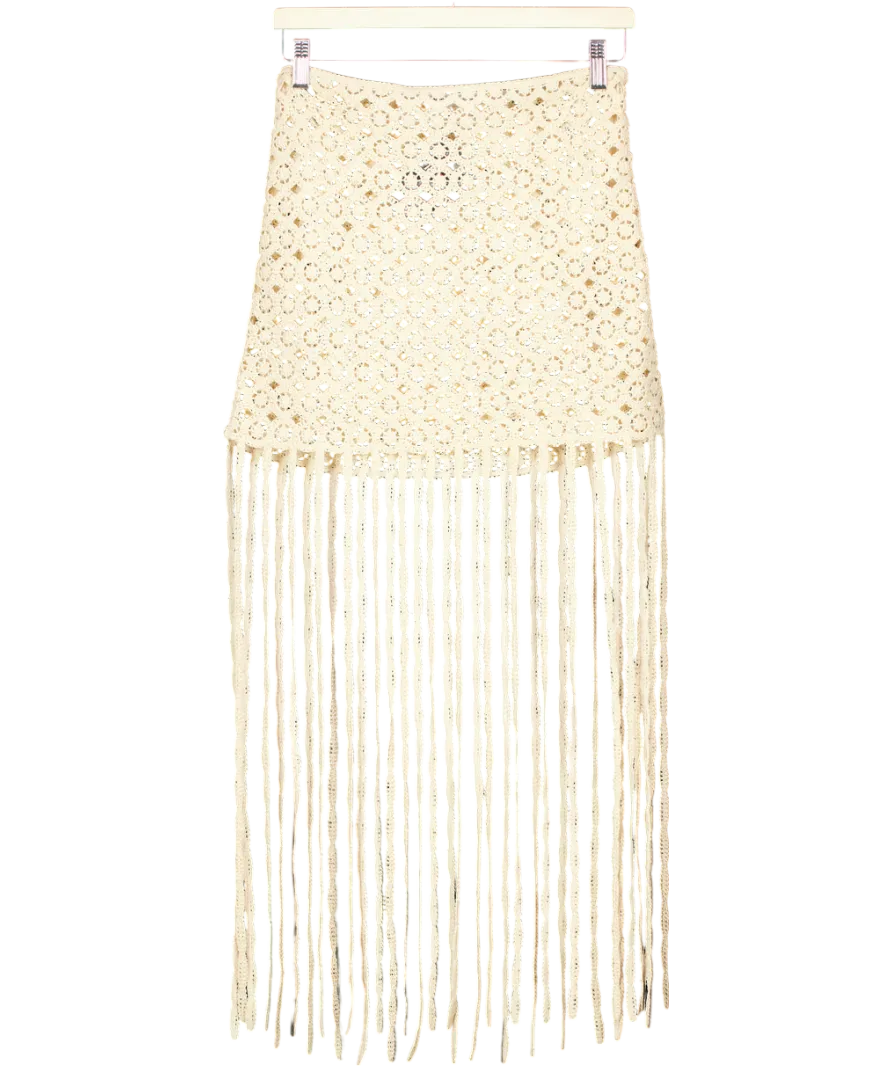 ZARA Beige Crochet Skirt With Fringe Hem UK S