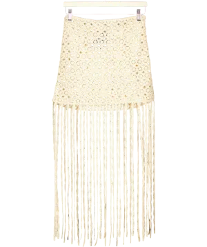 ZARA Beige Crochet Skirt With Fringe Hem UK S
