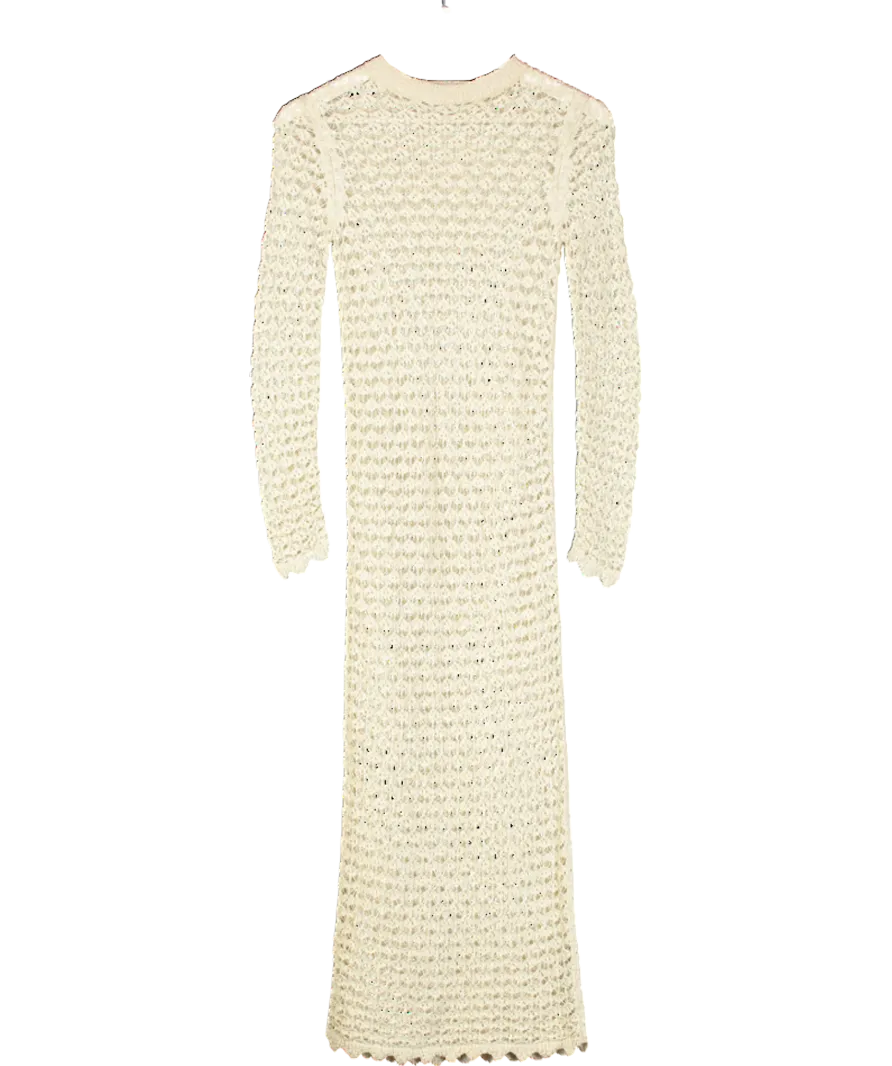 ZARA Beige Long Sleeve Crochet Midi Dress UK S