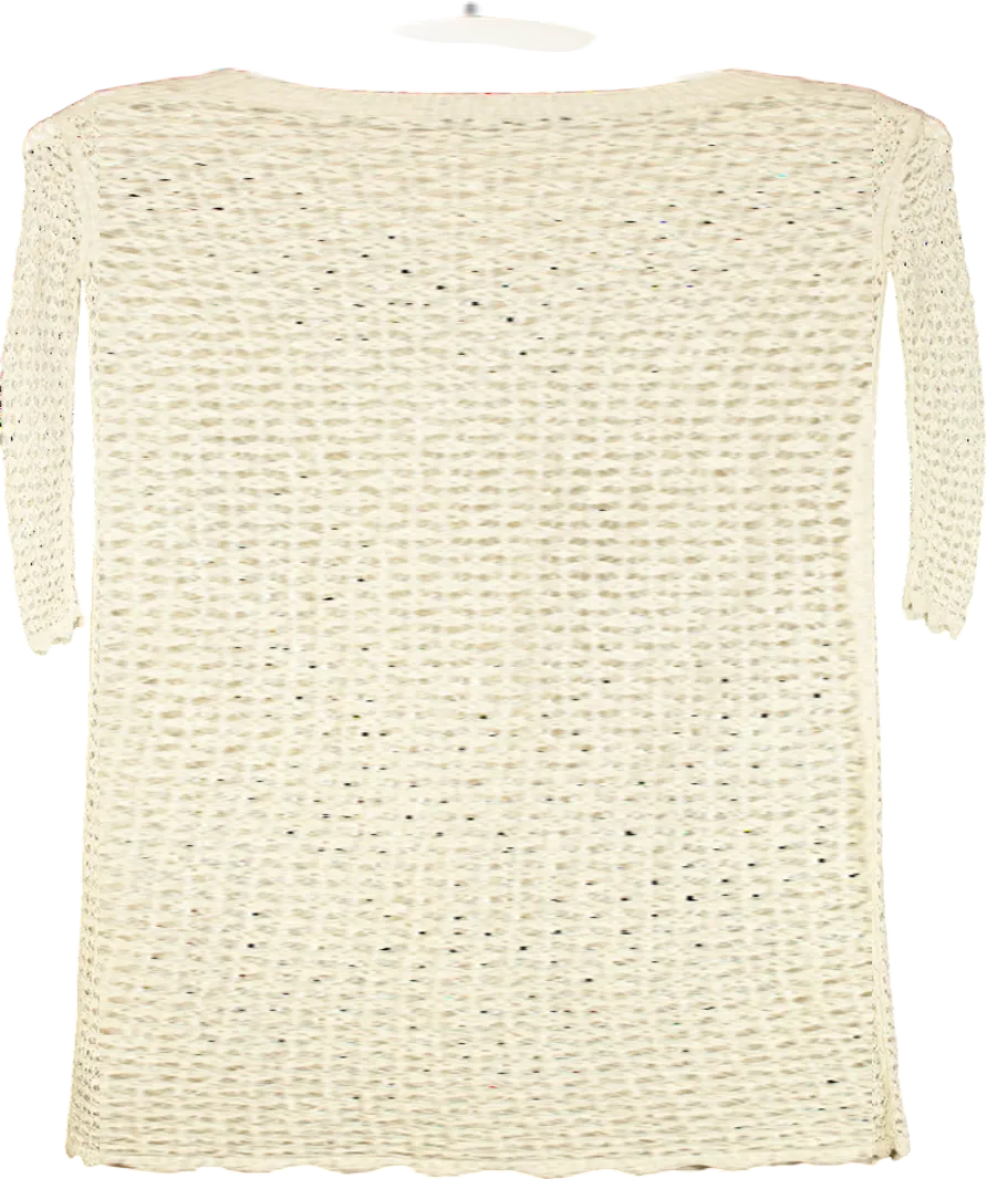 ZARA Beige Long Sleeve Crochet Midi Dress UK S