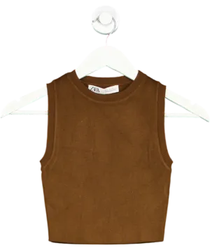 ZARA Brown Sleeveless Knit Top UK S