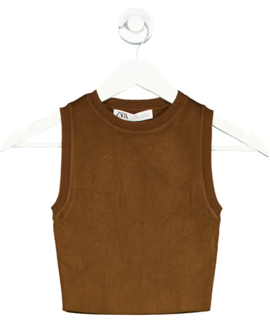ZARA Brown Sleeveless Knit Top UK S