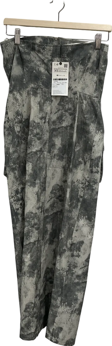 ZARA Grey Cargo Bandeau Sleeveless Midi Dress UK XS