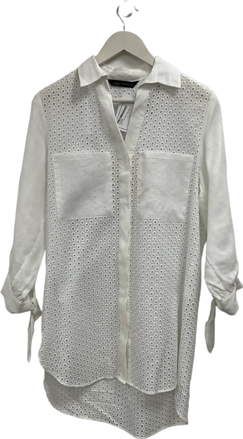 ZARA White Crochet Shirt UK 8