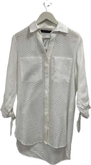 ZARA White Crochet Shirt UK 8