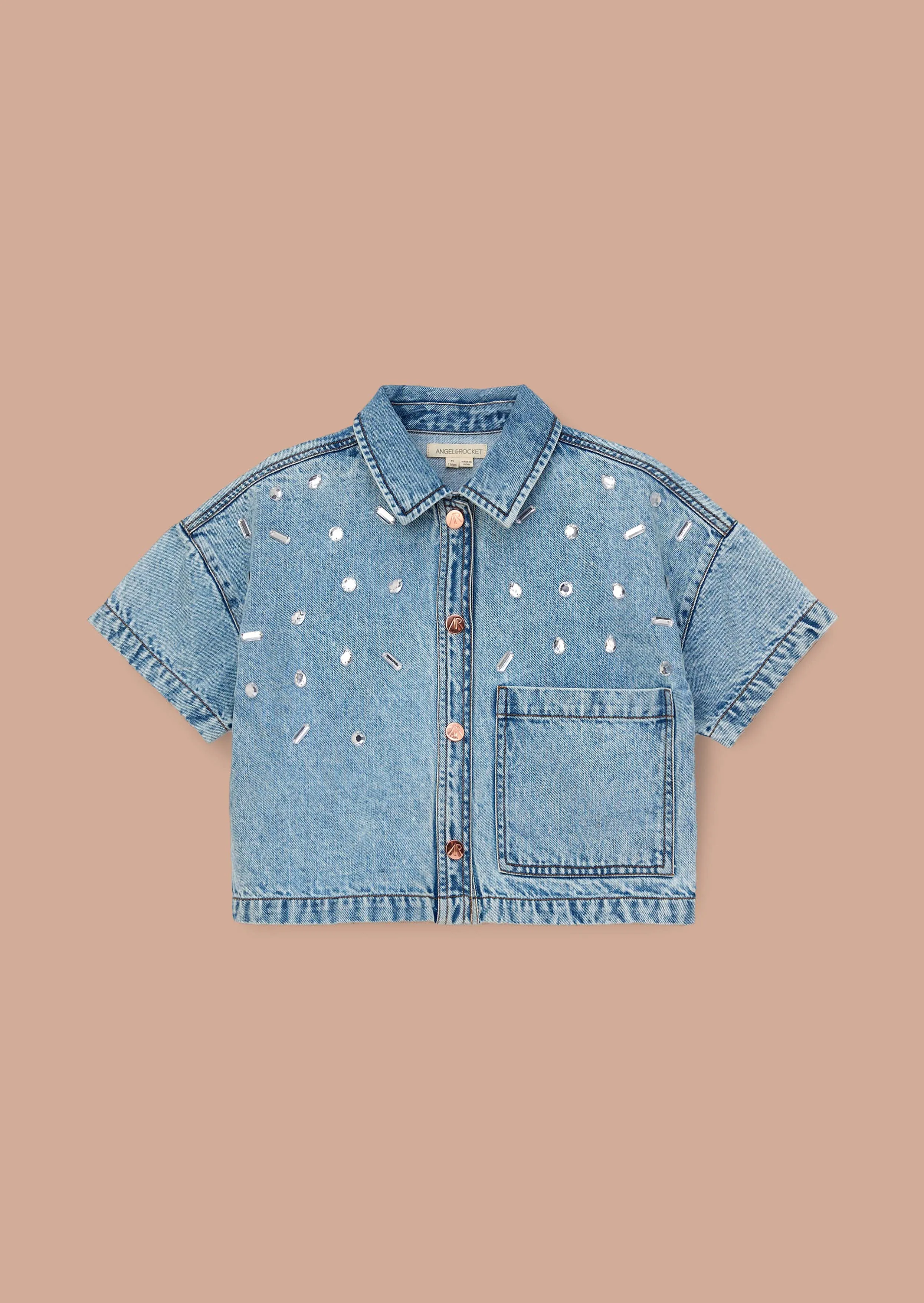 Zeta Blue Diamonte Short Sleeve Denim Shirt
