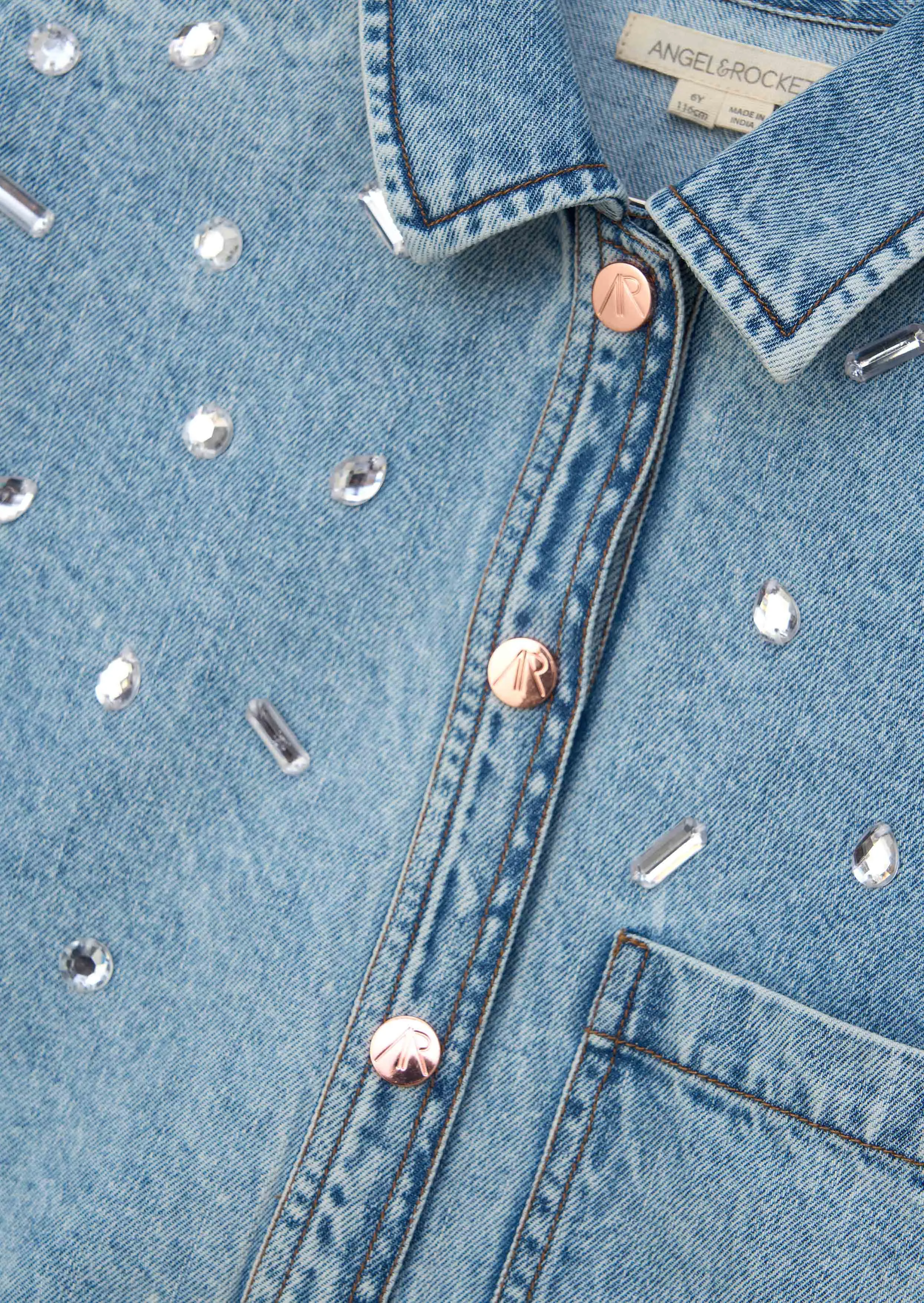 Zeta Blue Diamonte Short Sleeve Denim Shirt