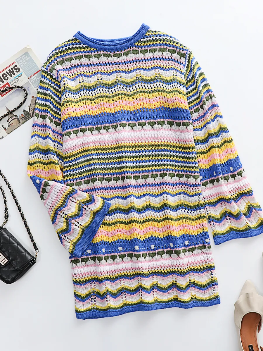 Zig Zag Crochet Knit Dress - Blue
