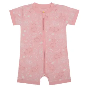 Zip Short Sleeve Romper Baa Baa in the Universe Pink