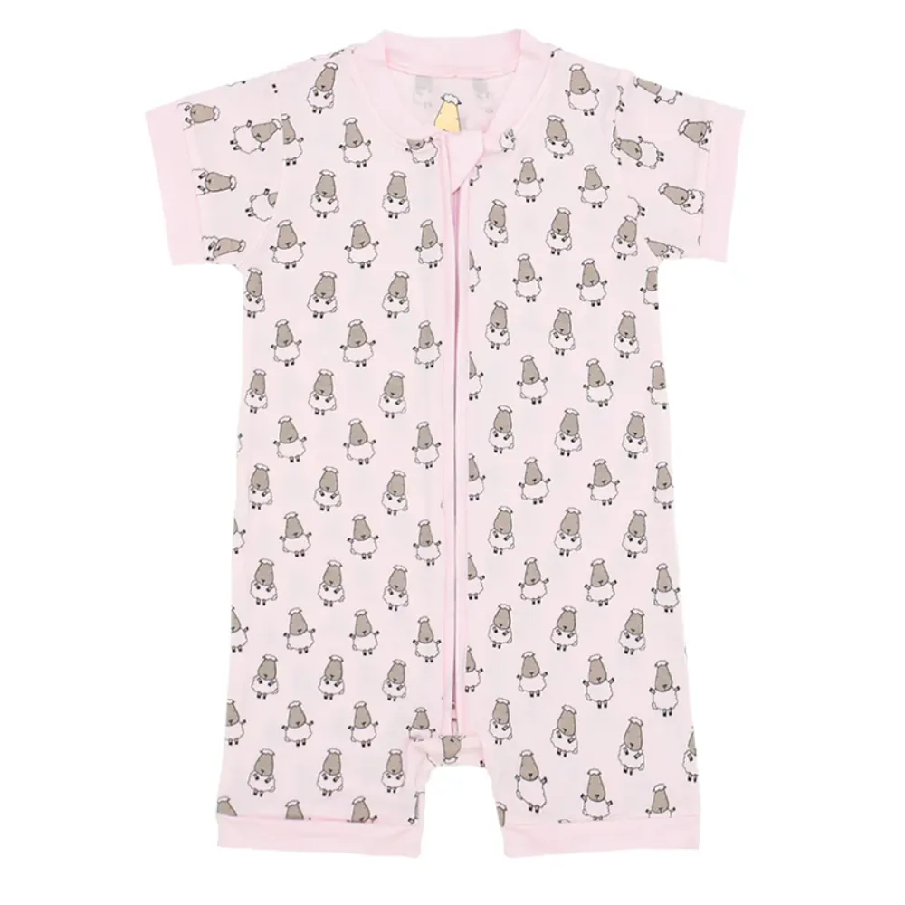 Zip Short Sleeve Romper Small Sheepz Pink