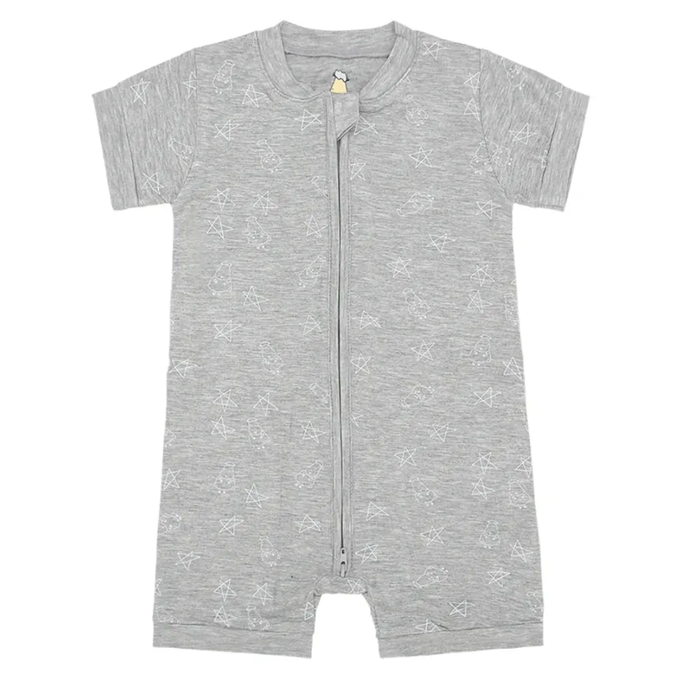 Zip Short Sleeve Romper Small Star & Sheepz Grey